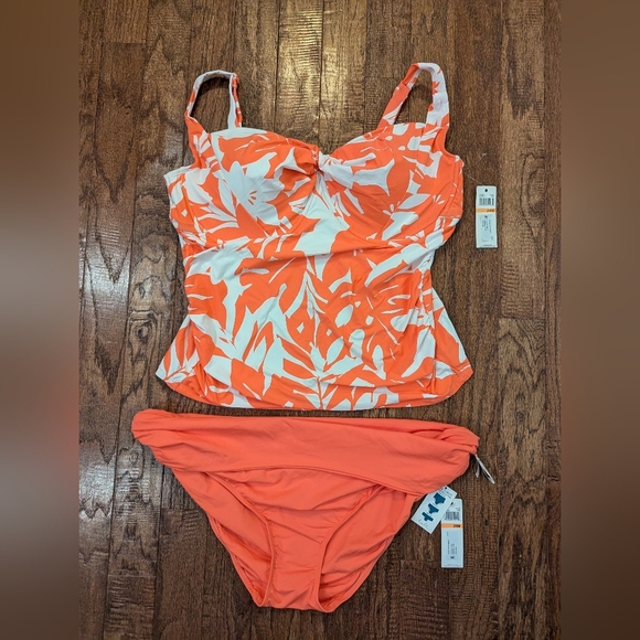NWT floral Tankini and coral convertible swim bottom Anne Cole size 22W or 24W - Picture 8 of 15